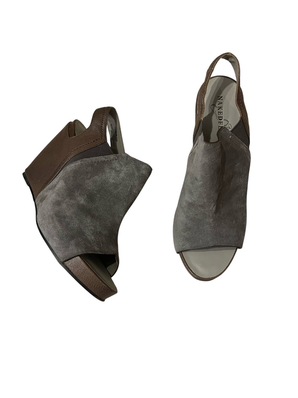 NAKED FEET Columba Gray Leather Suede Open-Toe Platform Wedge Sandals Sz 8